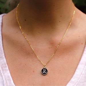 Black Gold R Initial Necklace